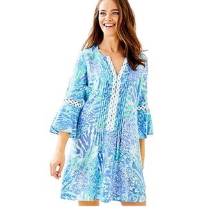 LILLY PULITZER Hollie Tunic Dress Hey Hey Soleil Bell Sleeves Size XXS